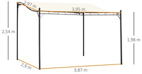 Pérgola de Jardim 4x3m Pérgola Montada na Parede com 16 Orifícios de Drenagem Metal e Poliéster 180 g/m² Creme