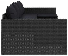 2 pcs conjunto lounge de jardim c/ almofadões vime PE preto