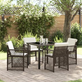 Conjunto de Jantar de Jardim vidaXL 5 Peças com Almofadas Castanho Vime