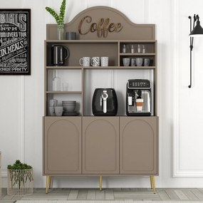 Armário Alto de Cozinha "Coffee" - 200x120x35 cm - Atlas e Dourado - D