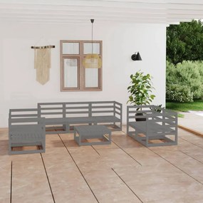 8 pcs conjunto lounge de jardim pinho maciço cinzento