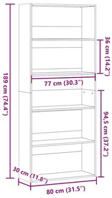 Estante 80x30x189 cm derivados de madeira cinzento sonoma