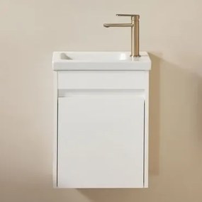 Conjunto De Móvel De Casa De Banho Em Madeira Com Lavatório Integrado Narek Branco & Sem Espelho & Dourado ↑20 Cm - Sklum