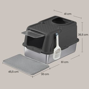 Caixa de areia para gatos 61 x 41 x 36,5 cm aço inoxidável e plastico Preto