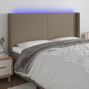 Cabeceira cama c/ LED tecido 203x16x118/128cm cinza-acastanhado