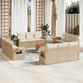 13 pcs conjunto de sofás p/ jardim com almofadões vime PE bege