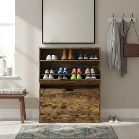 Sapateira com 2 portas e compartimento aberto 24 x 80 x 102 cm castanho vintage