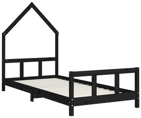 Estrutura de cama infantil 90x190 cm pinho maciço preto