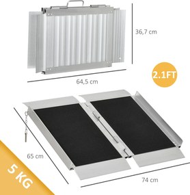 Rampa Dobrável para Cadeira de Rodas, 65 x 74 x 5,5 cm, Superfície Antiderrapante, Preta