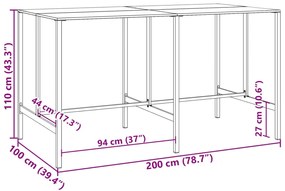 Mesa de bar 200x100x110 cm aço revestido a pó preto