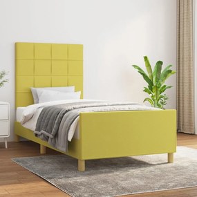 vidaXL Estrutura de cama c/ cabeceira tecido verde 90x200 cm