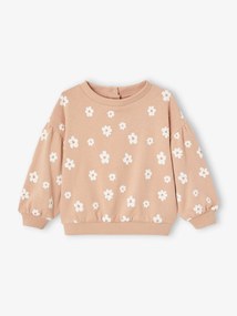 Sweat estampada, em moletão, para bebé rosa-blush