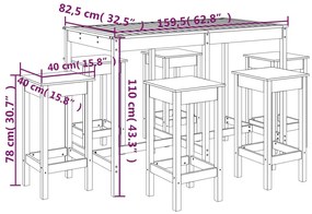 7 pcs conjunto de bar para jardim pinho maciço