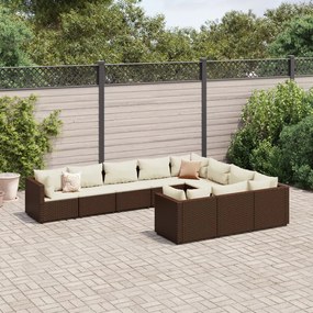 vidaXL 10 pcs conj. sofás jardim com almofadões vime PE castanho