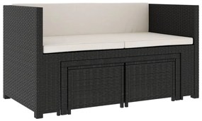 5 pcs conjunto lounge de jardim c/ almofadões vime PE preto