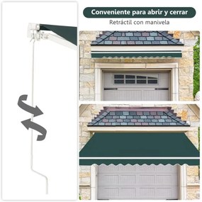 Toldo retrátil 3 x 2,5 m em alumínio com manivela e poliéster impermeável para exterior Verde