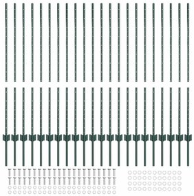 Postes de Cerca Prateados 22 pcs Verde Largo Metal