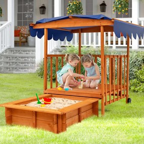 Caixa de Areia Infantil com Casa de Jogos, 110 x 110 x 120 cm, Toldo Impermeável, Natural