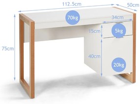 Secretária de computador elegante com armarios e gavetas 112,5 x 50 x 75 cm Branco