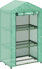 Outsunny Estufa de Jardim de 3 Níveis Porta Enrolável Estrutura Metálica Cobertura de PE Anti-UV 69x49x125 cm Verde | Aosom Portugal