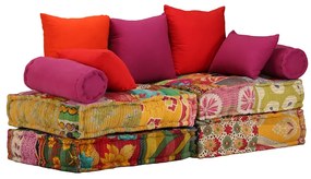 Pufe modular de 2 lugares tecido em retalhos