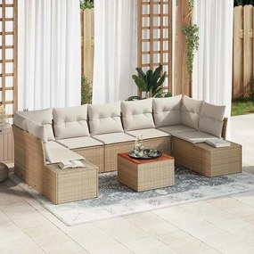 vidaXL Sofá de Jardim 8 Peças com Almofadas Beiges em Rattan Sintético de Acácia