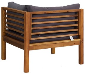 Sofás de canto 2pcs c/ almofadões cinzento-escuro acácia maciça