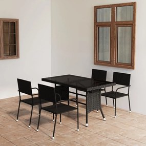 vidaXL 5 pcs conjunto de jantar para jardim vime PE preto