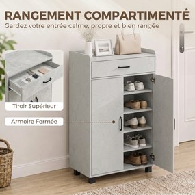 Sapateira, Móvel para Sapatos com 2 Portas, 62,5 x 35 x 95 cm, Prateleiras Reguláveis, Cinzento