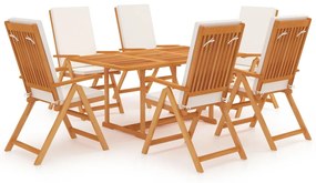 vidaXL 7 pcs conjunto de jantar p/ jardim c/ almofadões teca maciça