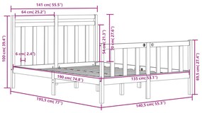 Estrutura de cama casal 135x190 cm madeira maciça branco