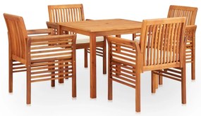 5 pcs conjunto de jantar exterior c/ almofadões acácia maciça