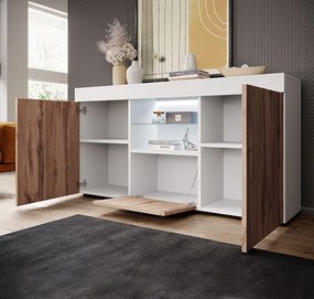 Aparador Elma de 135 cm com Luz LED - Branco e Pinho Atlântico - Desig