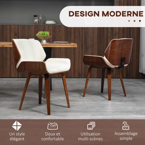 Conjunto de 2 cadeiras de jantar de estilo vintage com assento revestido a material sintético, 54 x 53 x 81 cm, branco e castanho