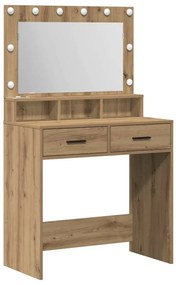 mesa de maquilhagem vidaXL com luzes LED Carvalho Artisan 79x41x135 cm