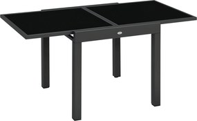 Outsunny Mesa de Jardim Mesa de Jantar Extensível 160cm com Bancada de Vidro Temperado Exterior Alumínio 160x80x75 cm Preto | Aosom Portugal