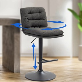 Banco de bar Damar em tecido com estrutura preta 94-116 x 42 x 56 cm Cinzento escuro