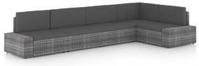5 pcs conjunto lounge de jardim c/ almofadões vime PE cinzento