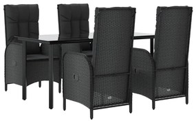5 pcs conjunto de jantar p/ jardim c/ almofadões vime PE preto