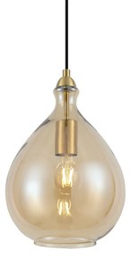 Candeeiro suspenso moderno dourado com vidro âmbar - Traditional Moderno
