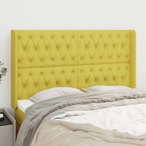 vidaXL Cabeceira de cama c/ abas tecido 147x16x118/128 cm verde