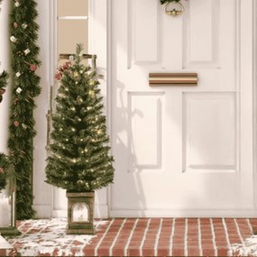 Árvore Natal de entrada de 120 cm com 100 luzes LED temporizadas, 3 modos de iluminação e 160 pontas de ramos Verde+dourado