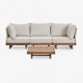 Conjunto De Sala De Estar Com Sofá Modular De 3 Peças Com 2 Poltronas De Canto E Mesa De Centro Em Madeira De Acácia Dailin Castanho Acácia - Sklum