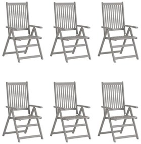 Cadeiras de jardim reclináveis 6 pcs acácia maciça cinzento
