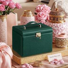 Caixa para joias com 4 níveis e espelho 17,5 x 22,5 x 16,5 cm verde vintage