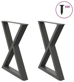 vidaXL Pés para mesa de jantar 2 peças antracite 70x(72-73,3) cm aço