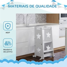 Torre de Aprendizagem 2 em 1 Torre de Aprendizagem para Crianças Convertível em Mesa e Cadeira 60x44,5x86 cm Branco