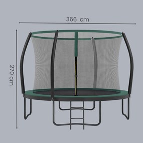 Trampolim para exterior Ø 366 cm, com rede de segurança para crianças, barras curvas Preto-verde escuro