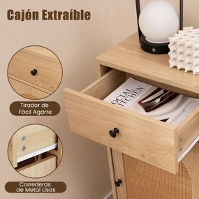 Armario arrumação de rattan PE com gaveta deslizante Porta de rattan PE Suporte metálico com pernas ajustáveis para sala de estar Quarto Hall de entra