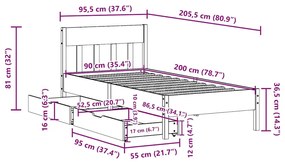 Cama sem colchão 90x200 cm pinho maciço castanho-mel